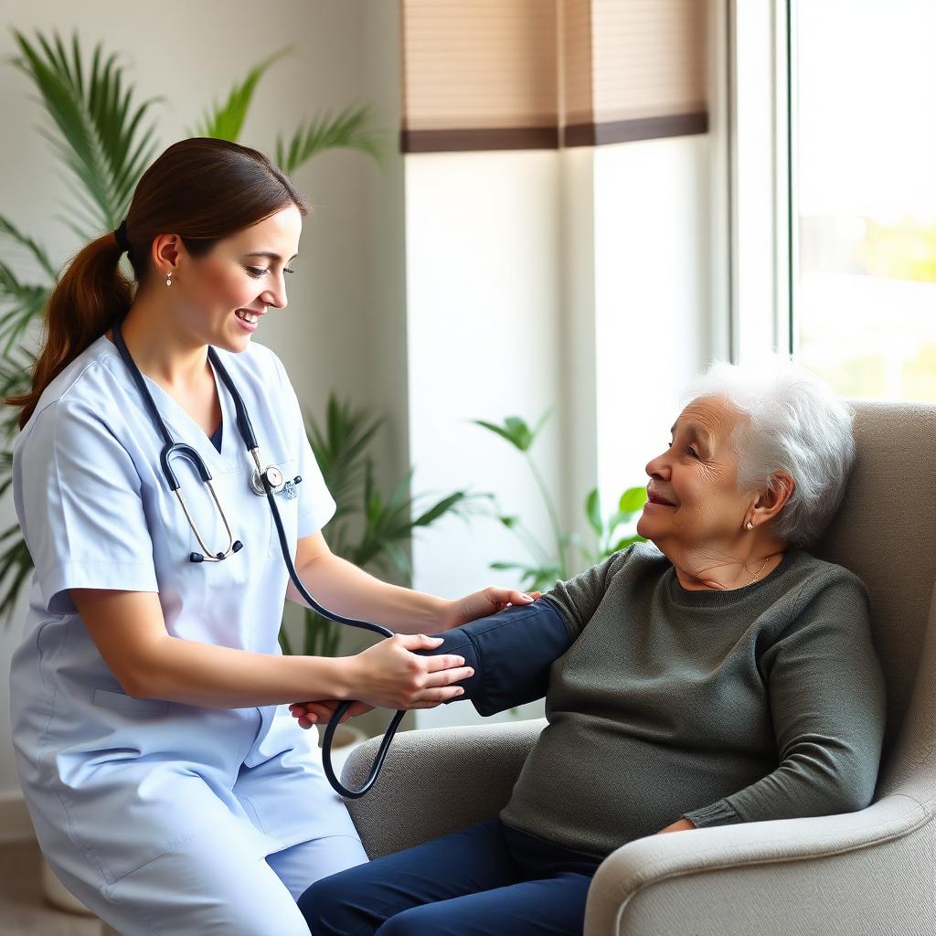 Nurse checking on elderly client