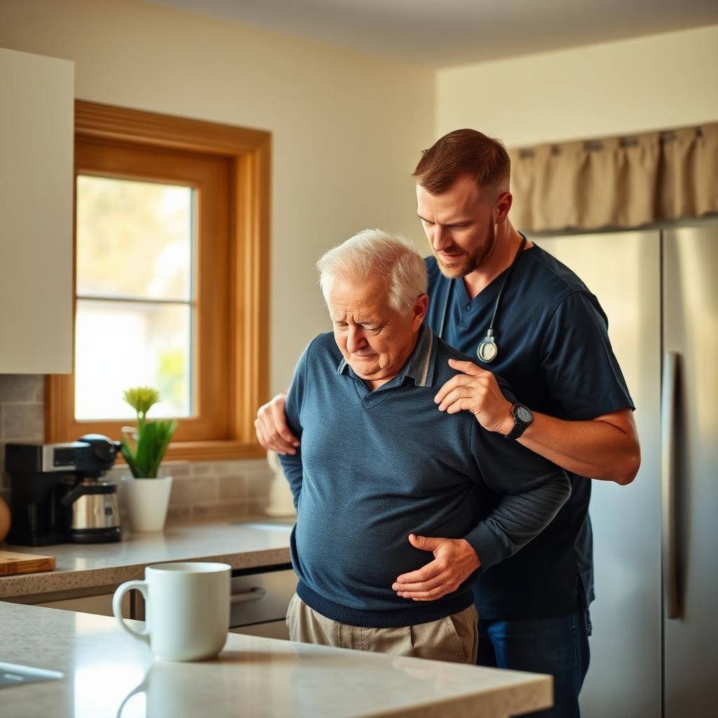 Caregiver helping senior in the kitchen